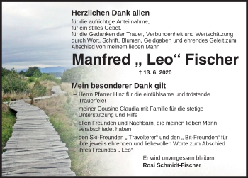 Traueranzeige von Manfred  Fischer von Ansbach