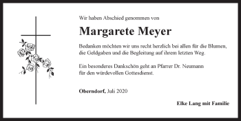 Traueranzeige von Margarete Meyer von Rothenburg