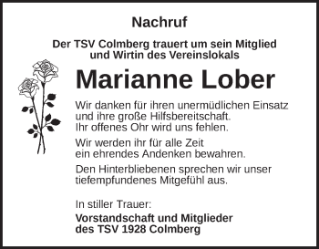 Traueranzeige von Marianne Lober von Ansbach