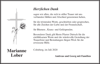 Traueranzeige von Marianne Lober von Ansbach