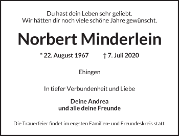 Traueranzeige von Norbert Minderlein von Dinkelsbühl/ Feuchtwangen