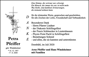 Traueranzeige von Petra Pfeiffer von Ansbach