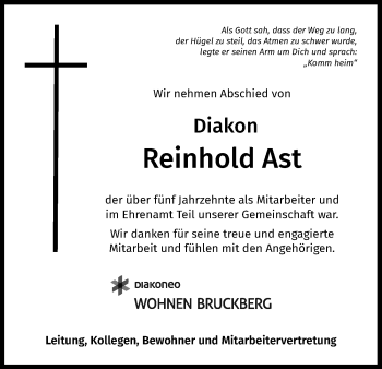 Traueranzeige von Reinhold Ast von Ansbach