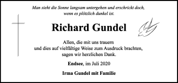 Traueranzeige von Richard Gundel von Rothenburg