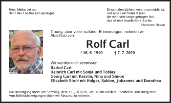 Traueranzeige von Rolf Carl von Ansbach