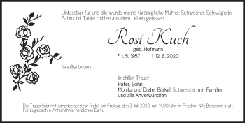 Traueranzeige von Rosi Kuch von Ansbach