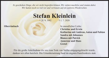 Traueranzeige von Stefan Kleinlein von Neustadt/ Scheinfeld/ Uffenheim