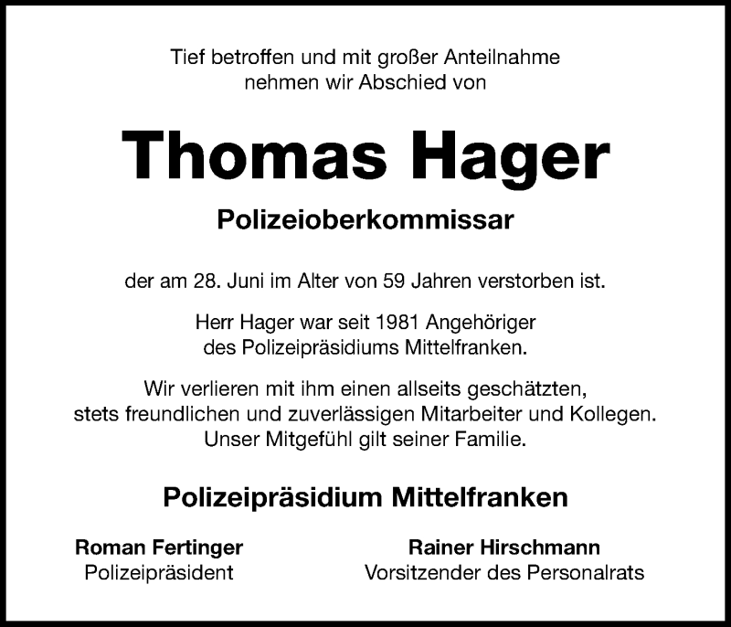  Traueranzeige für Thomas Hager vom 02.07.2020 aus GE