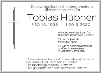 Traueranzeige von Tobias Hübner von Neustadt/ Scheinfeld/ Uffenheim