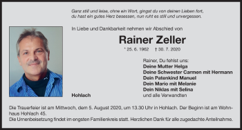 Traueranzeige von Rainer Zeller von FLZ