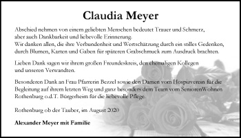 Traueranzeige von Claudia Meyer von ROTHENBURG