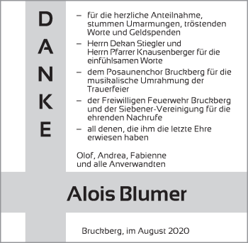 Traueranzeige von Alois Blumer von Ansbach