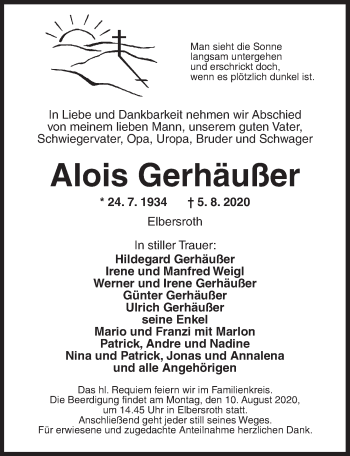 Traueranzeige von Alois Gerhäußer von Dinkelsbühl/ Feuchtwangen