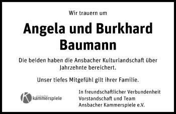 Traueranzeige von Angela Baumann von Ansbach