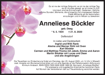 Traueranzeige von Anneliese Böckler von Ansbach