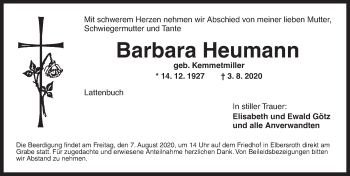 Traueranzeige von Barbara Heumann von Dinkelsbühl/ Feuchtwangen