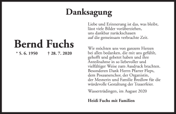 Traueranzeige von Bernd Fuchs von Dinkelsbühl/ Feuchtwangen