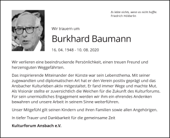 Traueranzeige von Burkhard Baumann von Ansbach