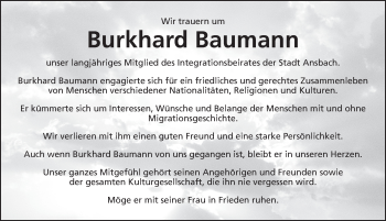Traueranzeige von Burkhard Baumann von Ansbach