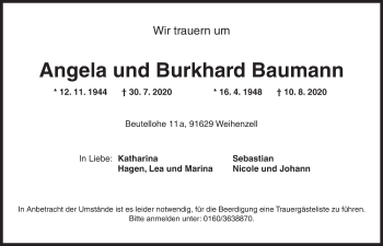Traueranzeige von Burkhard Baumann von Ansbach