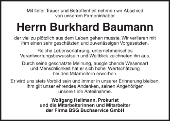 Traueranzeige von Burkhard Baumann von Ansbach