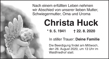 Traueranzeige von Christa Huck von Ansbach