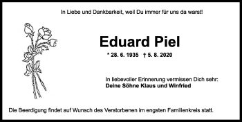 Traueranzeige von Eduard Piel von Ansbach