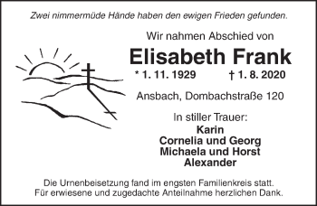Traueranzeige von Elisabeth Frank von Ansbach