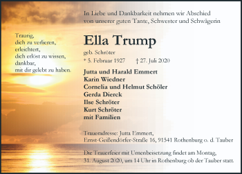 Traueranzeige von Ella Trump von Rothenburg