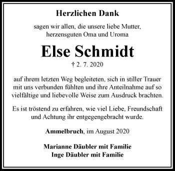 Traueranzeige von Else Schmidt von Dinkelsbühl/ Feuchtwangen