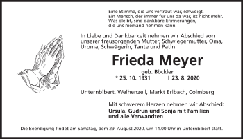 Traueranzeige von Frieda Meyer von Ansbach