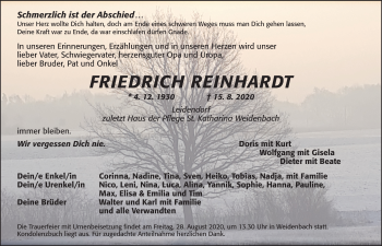 Traueranzeige von Friedrich Reinhardt von Ansbach