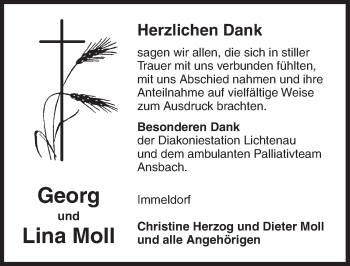 Traueranzeige von Georg Moll von Ansbach