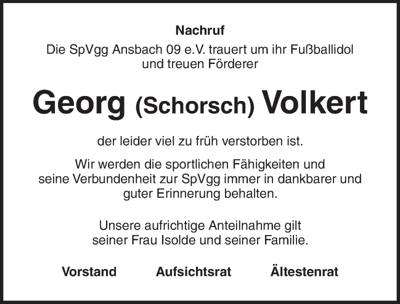  Traueranzeige für Georg Volkert vom 26.08.2020 aus Ansbach