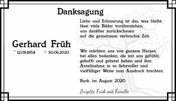 Traueranzeige von Gerhard Früh von Dinkelsbühl/ Feuchtwangen