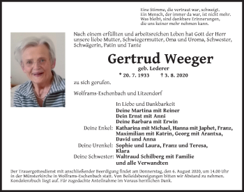 Traueranzeige von Gertrud Weeger von AB