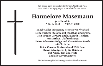 Traueranzeige von Hannelore Masemann von Ansbach