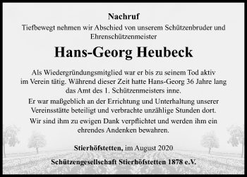 Traueranzeige von Hans-Georg Heubeck von Neustadt/ Scheinfeld/ Uffenheim