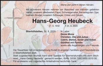 Traueranzeige von Hans-Georg Heubeck von Neustadt/ Scheinfeld/ Uffenheim