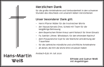 Traueranzeige von Hans-Martin Weiß von Ansbach