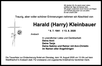 Traueranzeige von Harald Kleinbauer von Dinkelsbühl/ Feuchtwangen