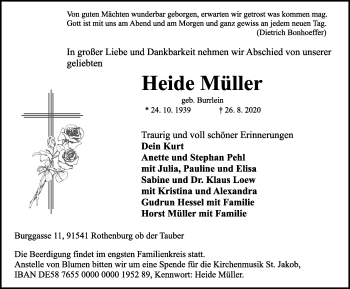 Traueranzeige von Heide Müller von Rothenburg