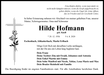 Traueranzeige von Hilde Hofmann von Neustadt/ Scheinfeld/ Uffenheim