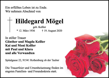 Traueranzeige von Hildegard Mögel von Rothenburg