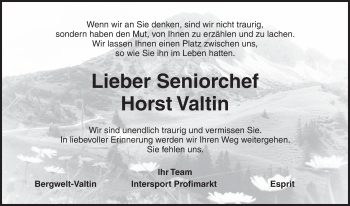 Traueranzeige von Horst Valtin von Ansbach