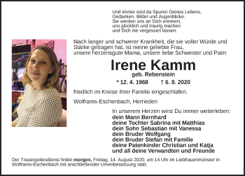 Traueranzeige von Irene Kamm von Ansbach