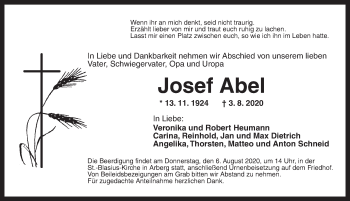 Traueranzeige von Josef Abel von AB