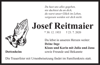 Traueranzeige von Josef Reitmaier von Neustadt/ Scheinfeld/ Uffenheim