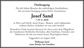 Traueranzeige von Josef Sand von Ansbach