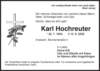 Traueranzeige von Karl Hochreuter von Ansbach